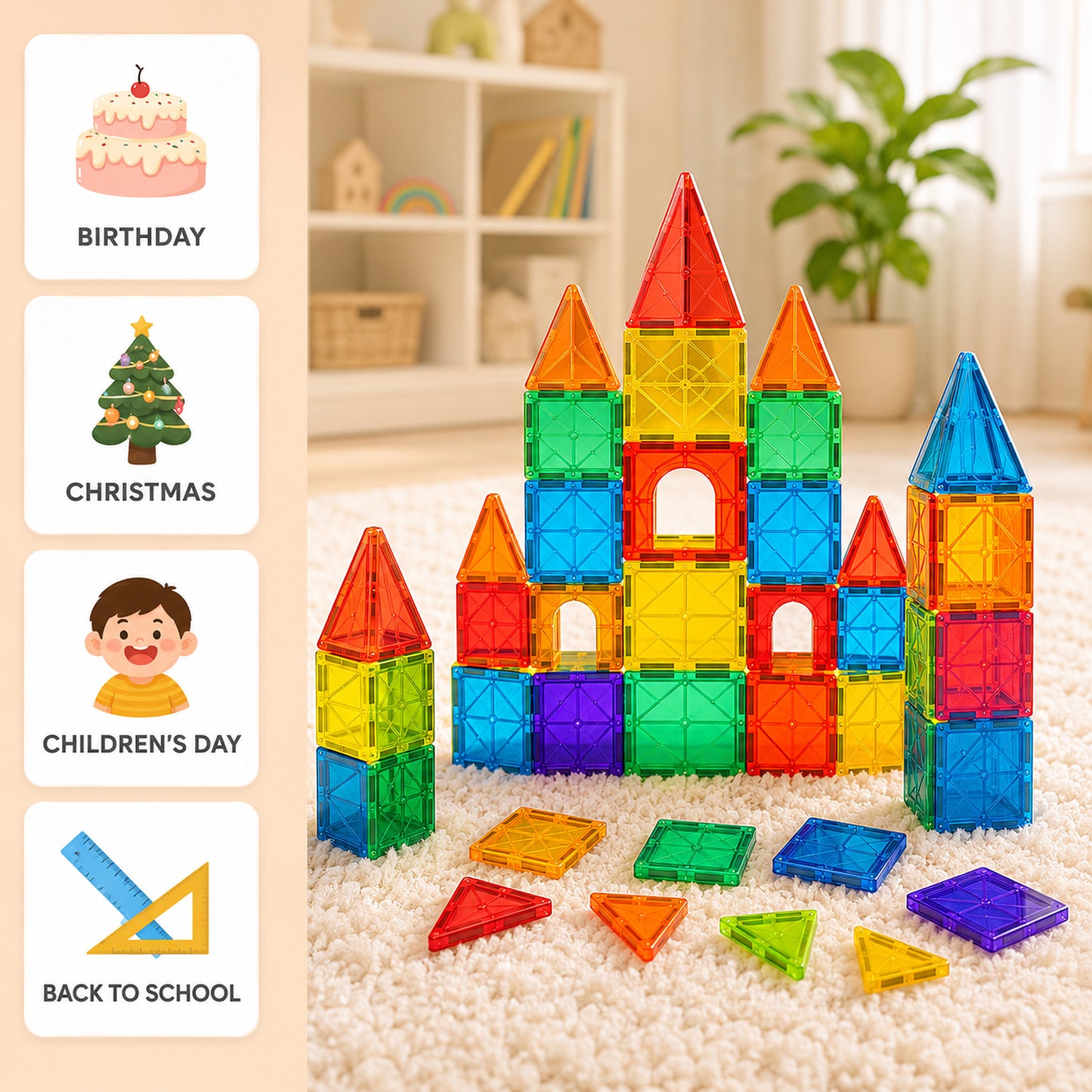 110-Piece Magnetic Building Tiles STEM Set