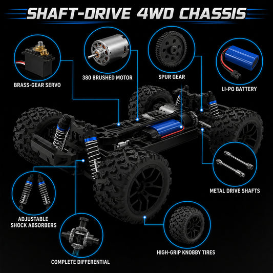 1:18 Scale 4WD RC Off-Road Truck with 2 Batteries, 2.4GHz Proportional Control, 36 KPH, Green and Black