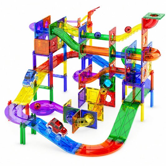 108-Piece Magnetic Marble Run Building Set with 2 Toy Cars
