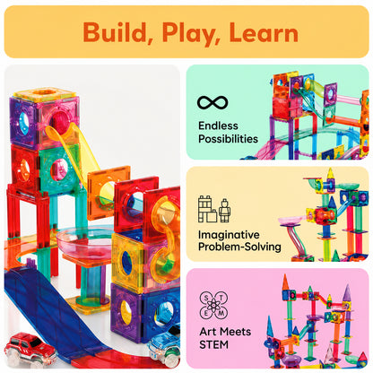 108-Piece Magnetic Marble Run Building Set with 2 Toy Cars