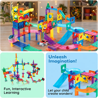 108-Piece Magnetic Marble Run Building Set with 2 Toy Cars