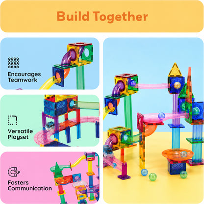 108-Piece Magnetic Marble Run Building Set with 2 Toy Cars