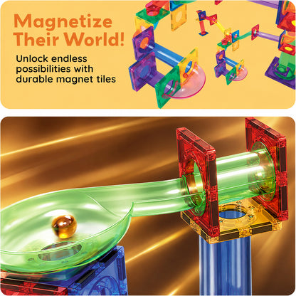 108-Piece Magnetic Marble Run Building Set with 2 Toy Cars