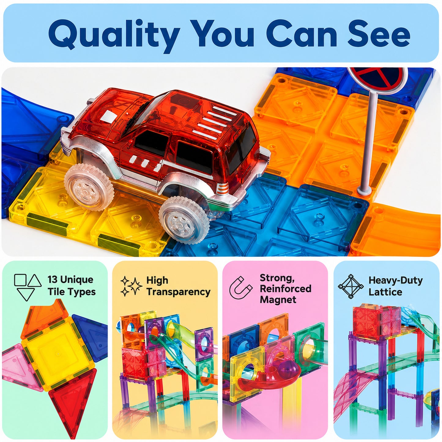 108-Piece Magnetic Marble Run Building Set with 2 Toy Cars