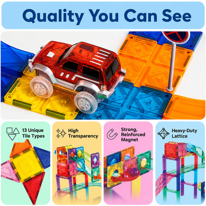 108-Piece Magnetic Marble Run Building Set with 2 Toy Cars