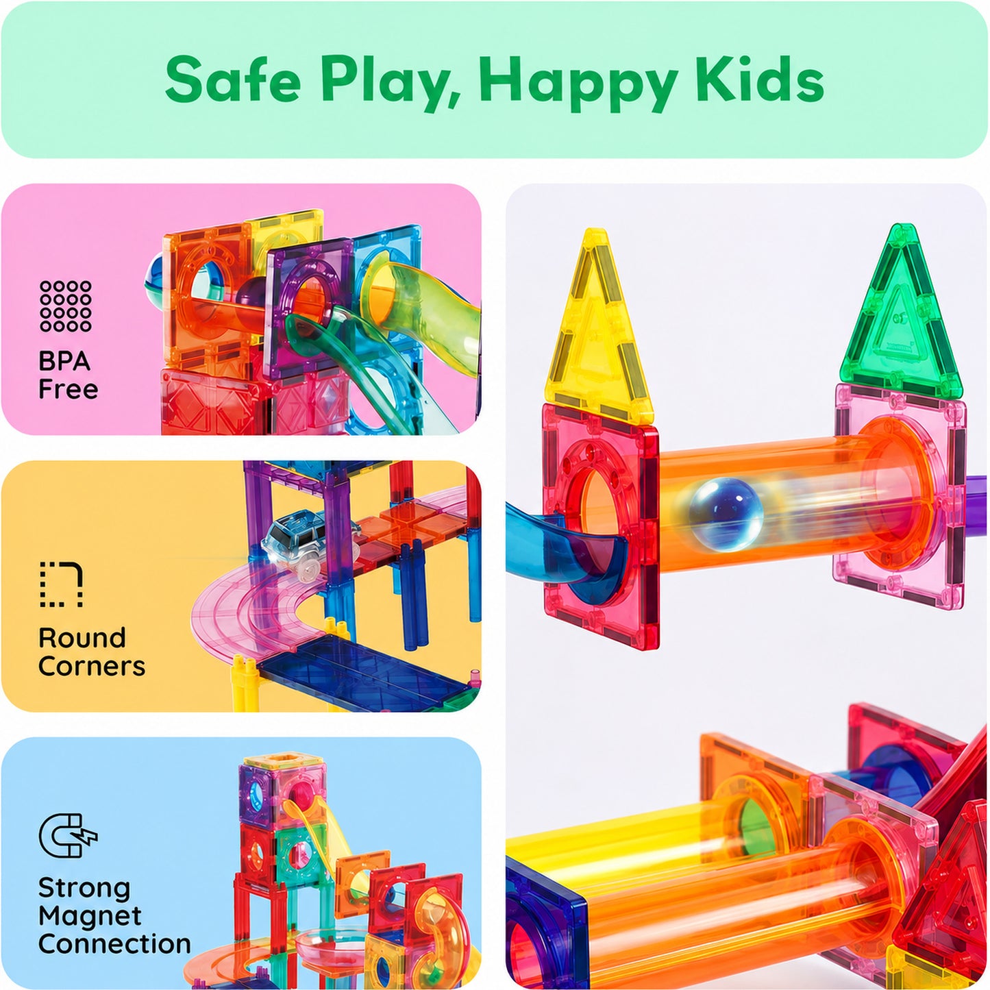 108-Piece Magnetic Marble Run Building Set with 2 Toy Cars