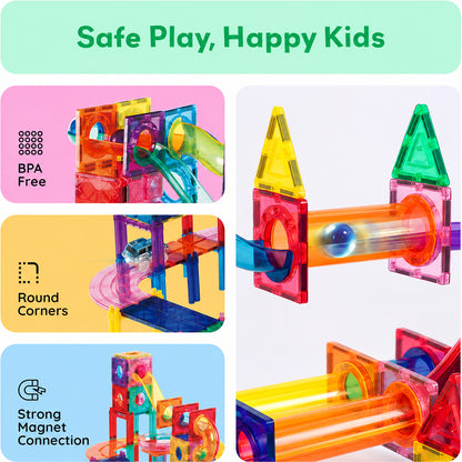 108-Piece Magnetic Marble Run Building Set with 2 Toy Cars