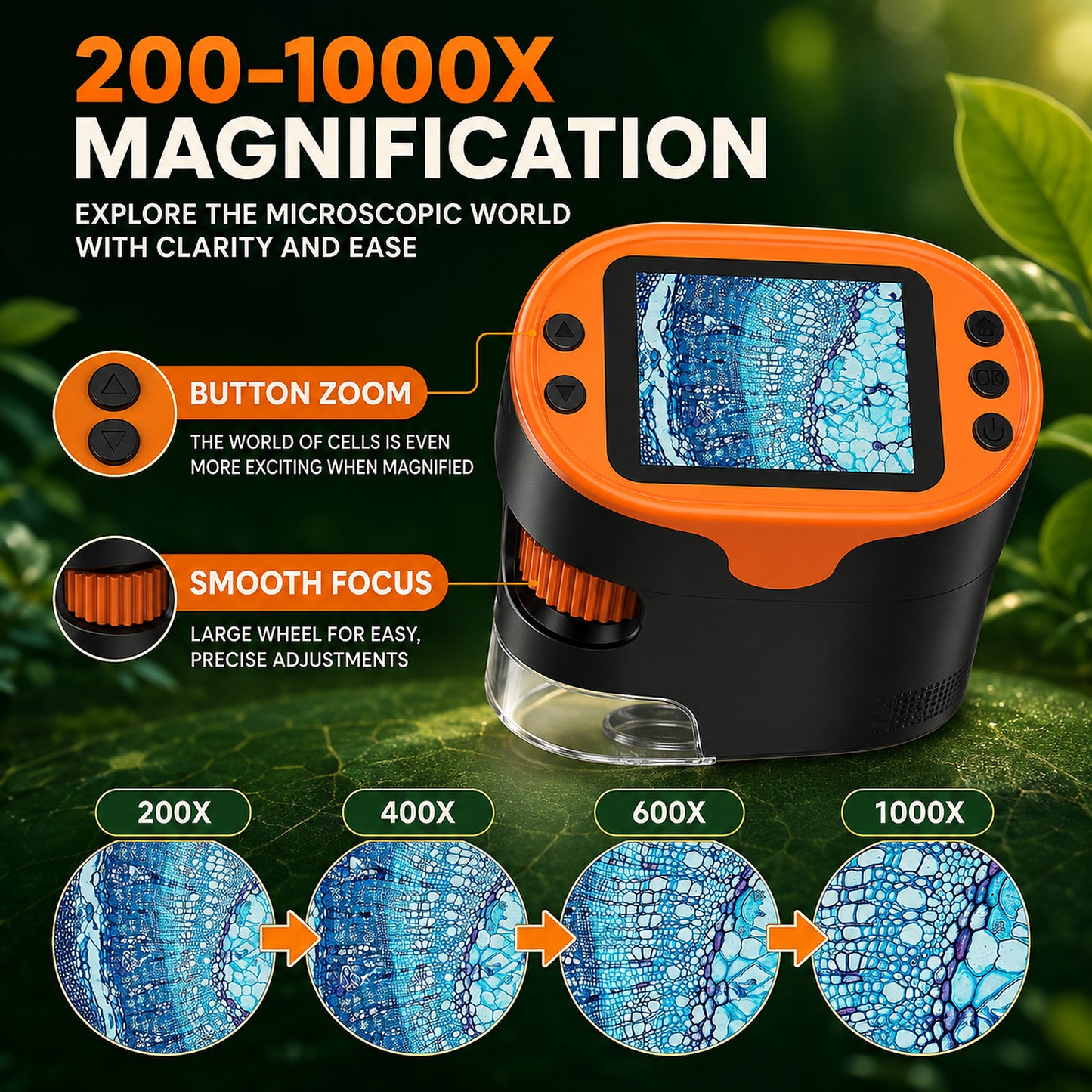 Kids Digital Microscope Kit, 200X–1000X, 32GB Card