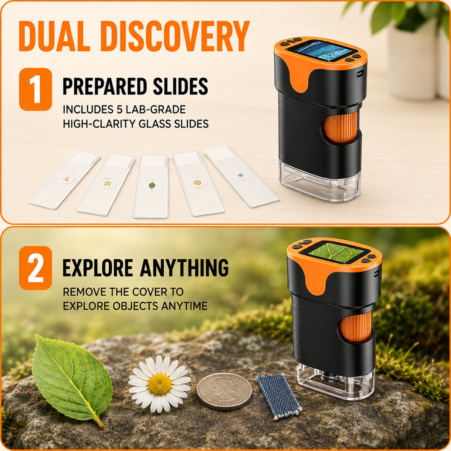 Kids Digital Microscope Kit, 200X–1000X, 32GB Card