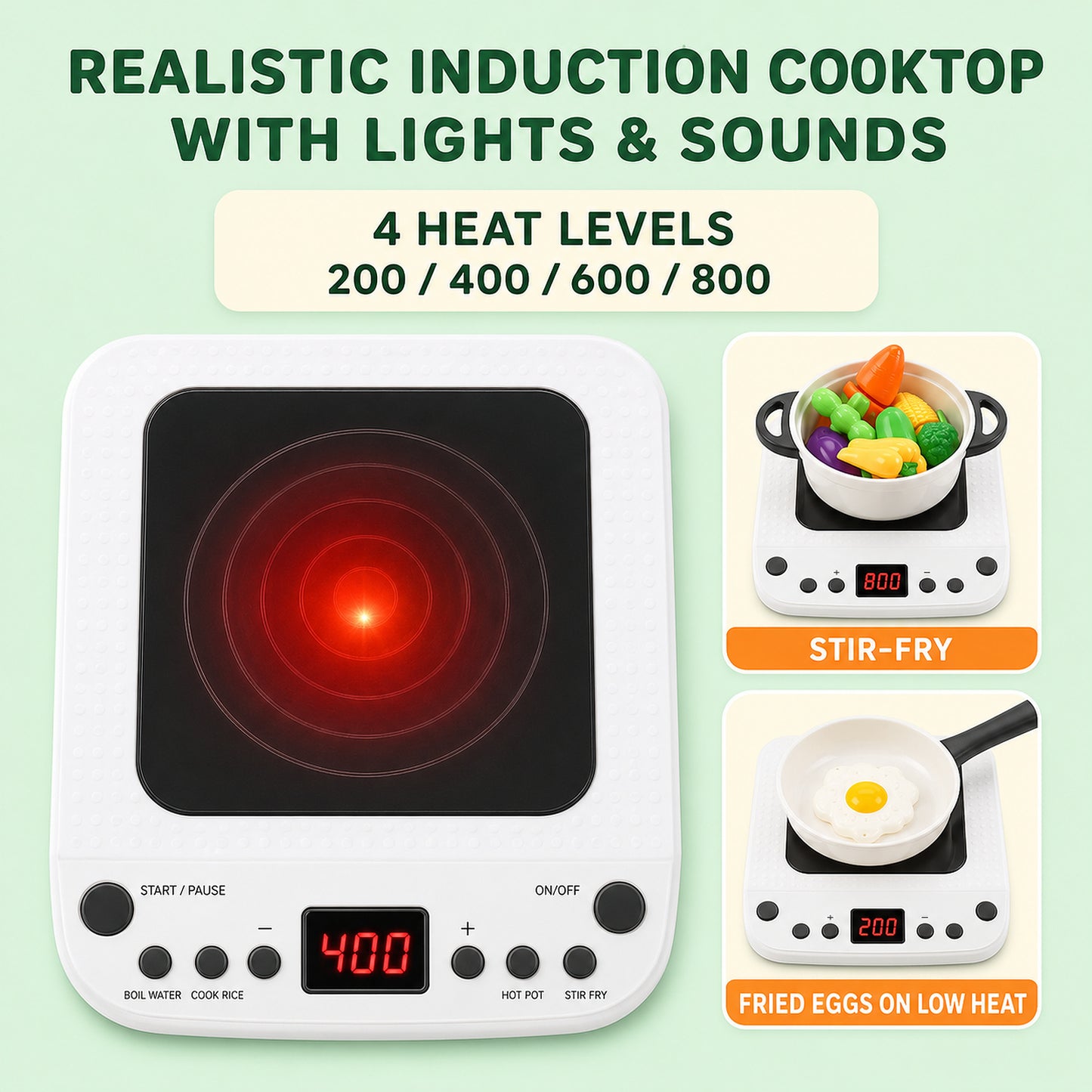 Kids Pretend Kitchen Set with Cookware and Play Food