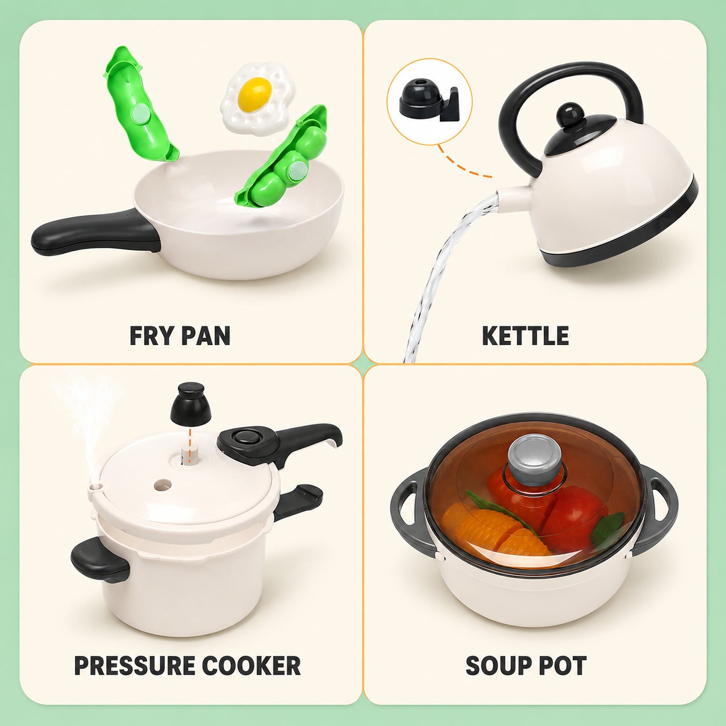 Kids Pretend Kitchen Set with Cookware and Play Food