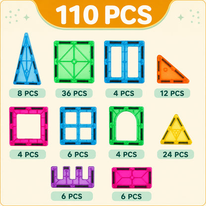110-Piece Magnetic Building Tiles STEM Set