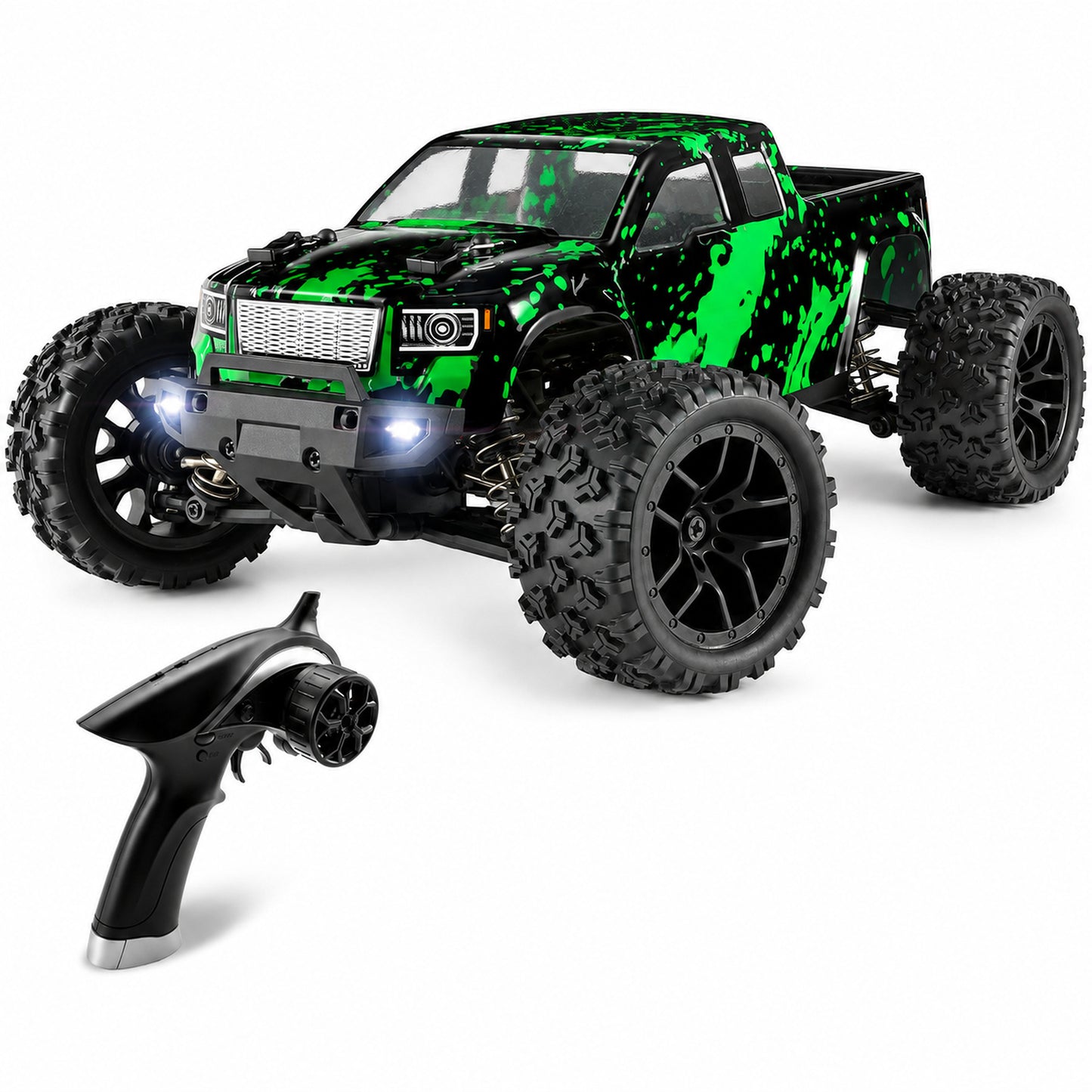 1:18 Scale 4WD RC Off-Road Truck with 2 Batteries, 2.4GHz Proportional Control, 36 KPH, Green and Black